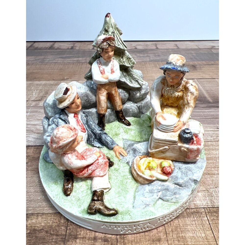 American Homestead Picnic Figurine By R.W. Baston Hand-Painted Ceramic Vintage